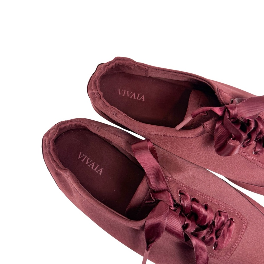 Women's Satin Ribbon Lace-Up Sneakers - Burgundy - Picture 11 of 13